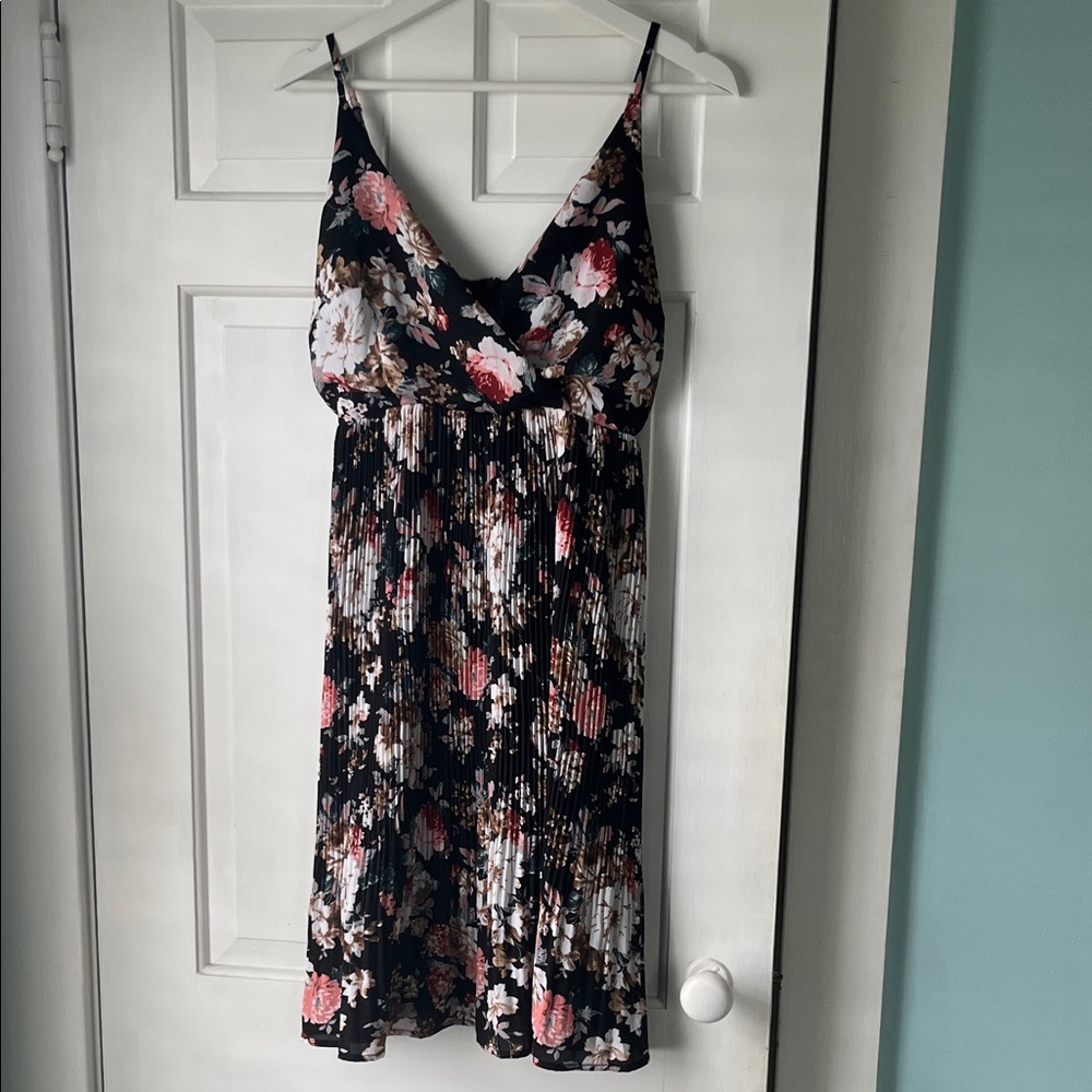 Esley Anthropologie Spaghetti Strap Black Pink Cream Flowy Floral Dress